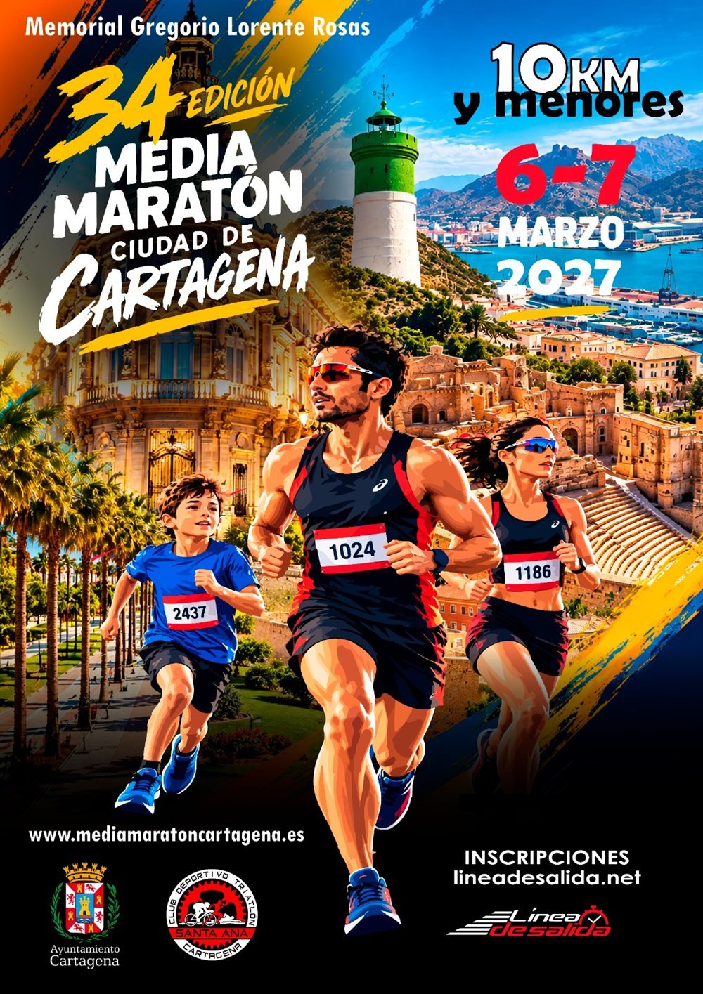 Cartel oficial de la 34ª Media Maratón y 10K Ciudad de Cartagena 2027
